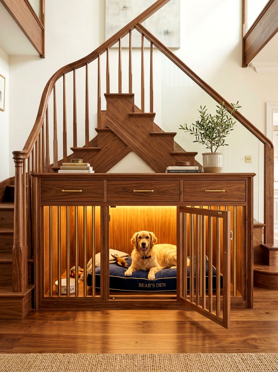 Custom wood dog kennel - 30 under stairs pet room ideas aesthetic