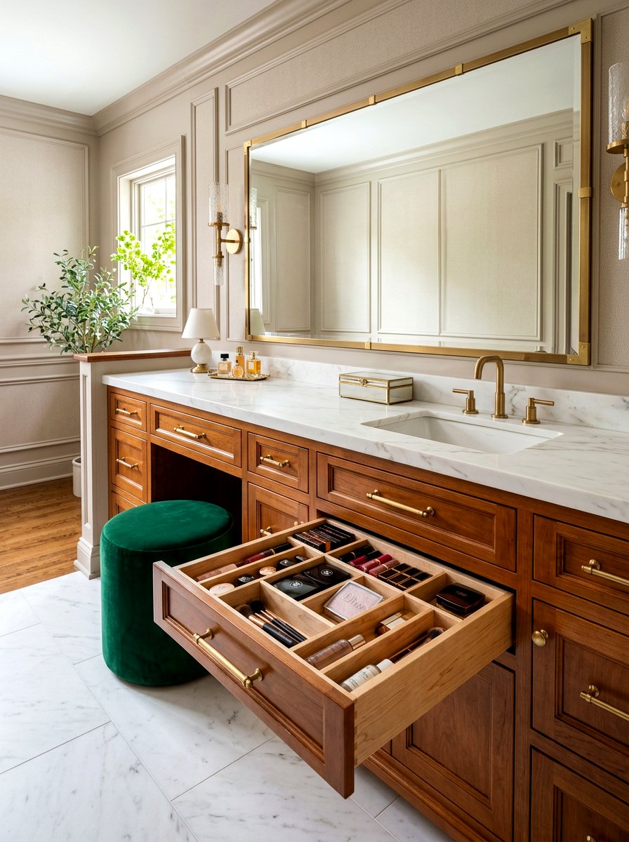 Custom wood drawer inserts - 30 vanity drawer organization ideas