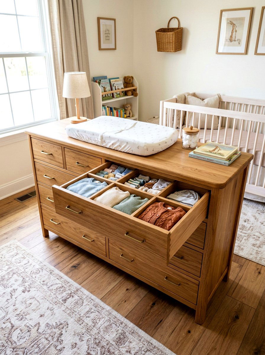 Custom wooden dividers - 30 nursery dresser organization ideas