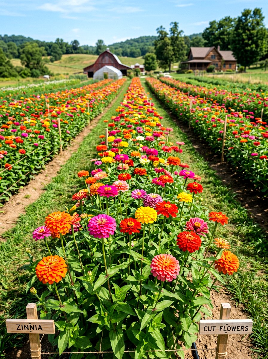 Cut Flower Zinnia Garden Row - 30 zinnia border ideas
