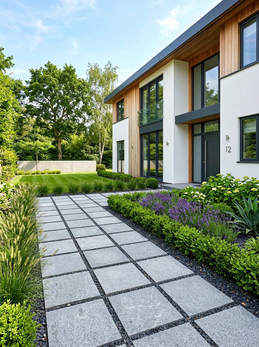 Cut stone geometric border - 30 stone edging front yard ideas