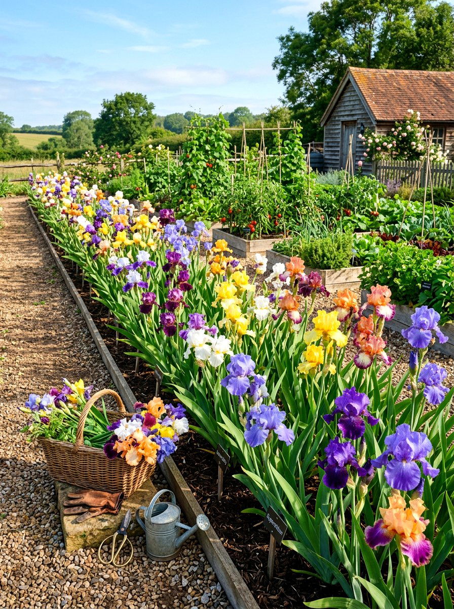 Cutting garden iris row - 30 iris garden ideas