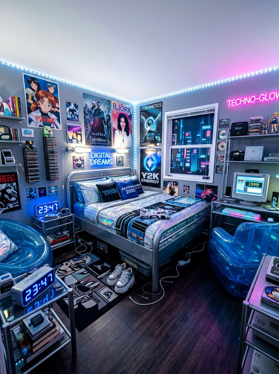 Cyber Y2K Nostalgia Core Bedroom - 30 nostalgia core bedroom ideas