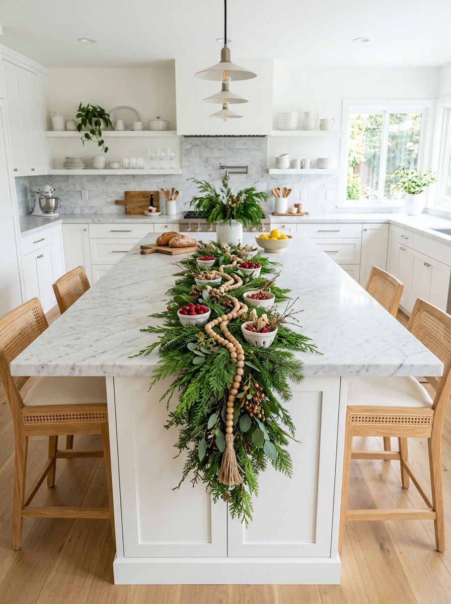 Cypress Branch Runner - 30 winter greenery decor ideas