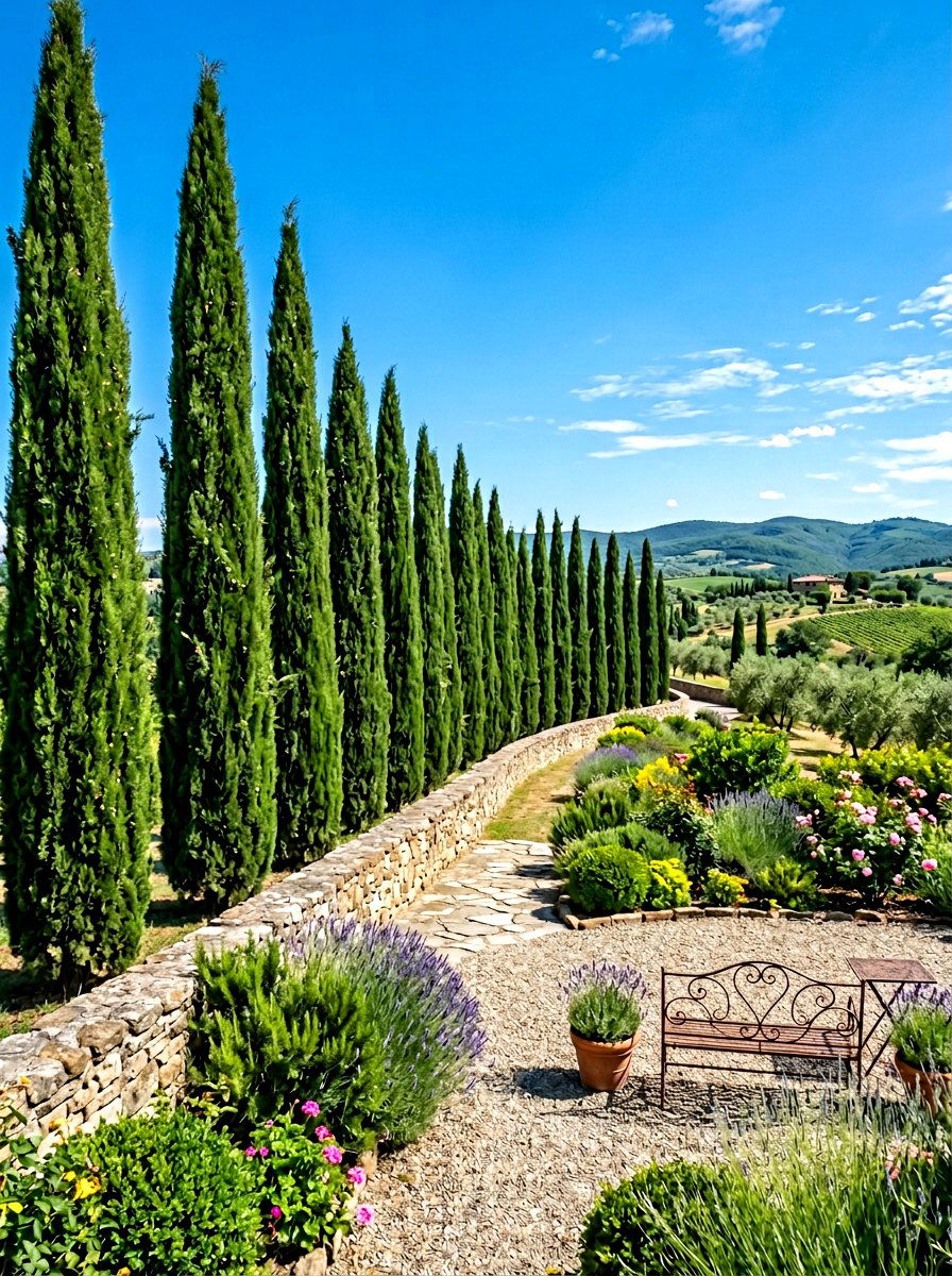 Cypress Tree Border - 30 Tuscan courtyard ideas