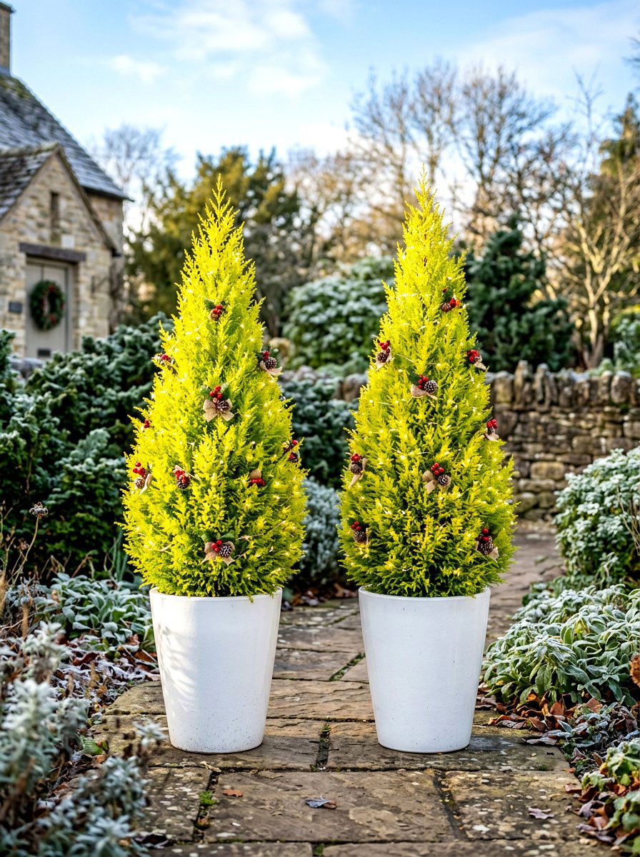 Cypress Tree Container - 30 winter container garden ideas