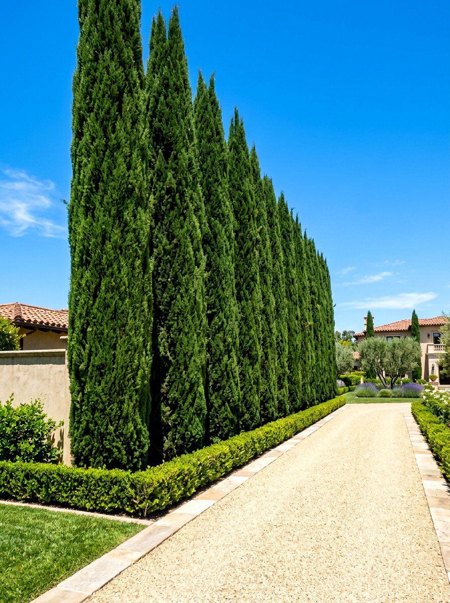 Cypress Tree Screen - 30 Mediterranean backyard ideas