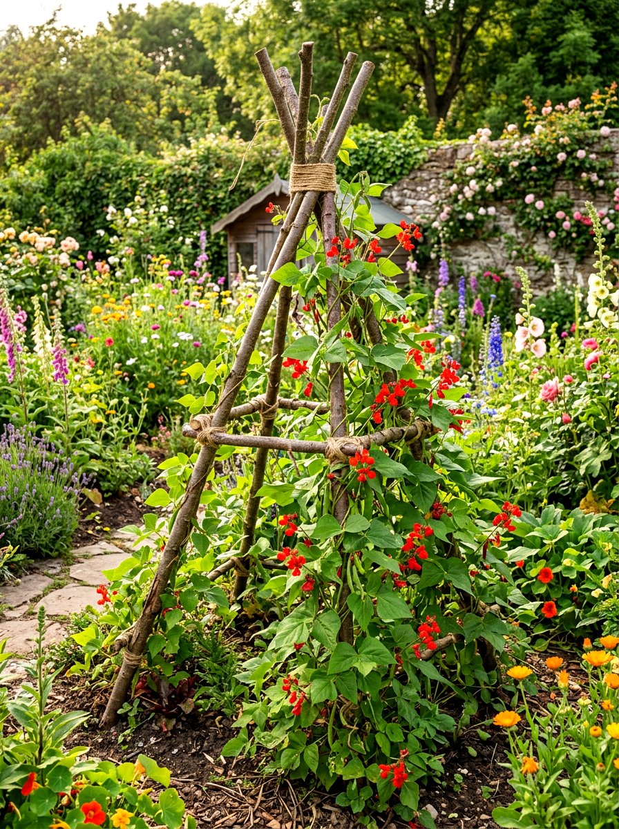 DIY Branch Teepee Trellis - 30 vertical garden trellis ideas