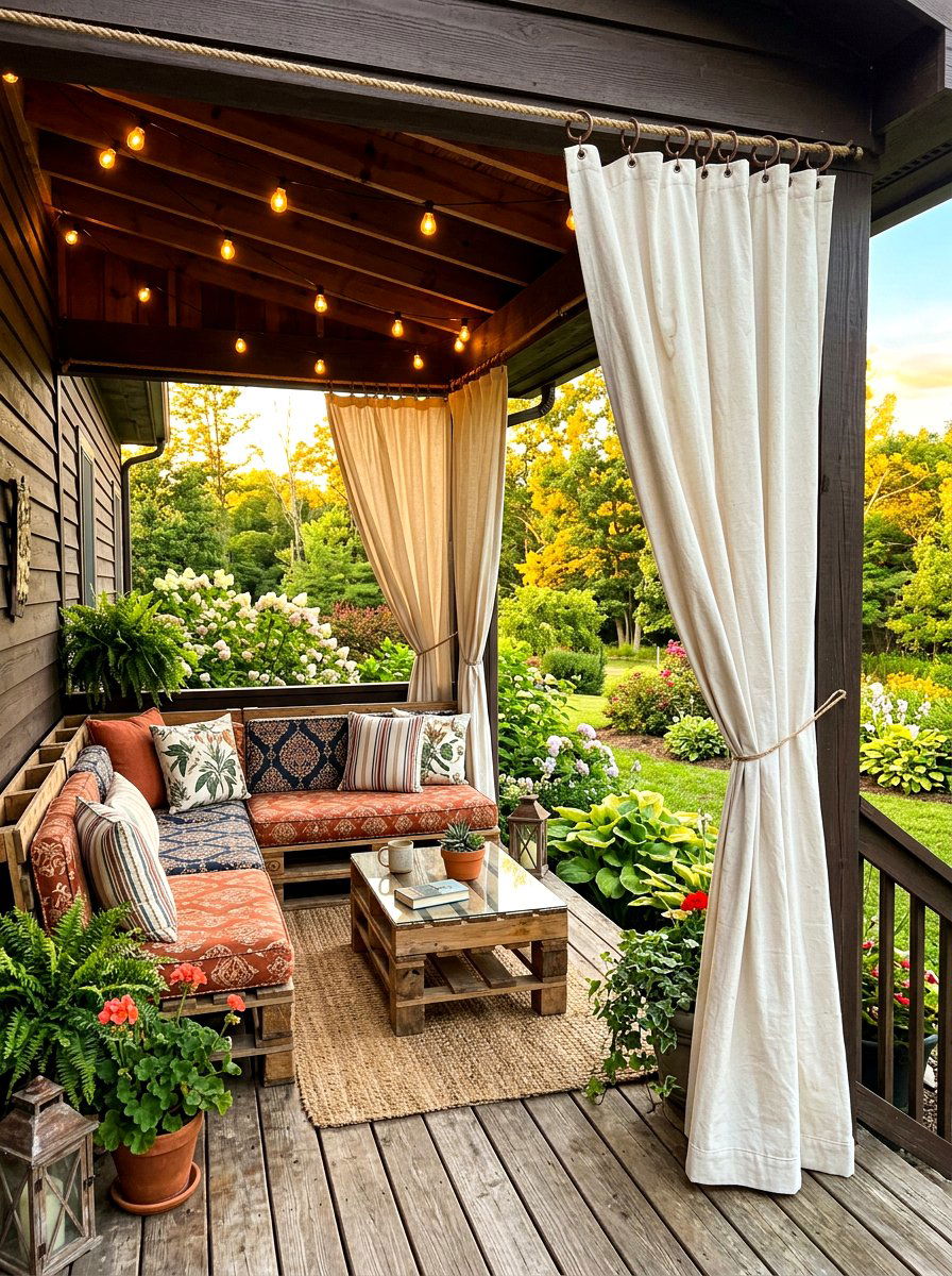 DIY Drop Cloth Porch Curtains - 30 porch with cafe curtains ideas