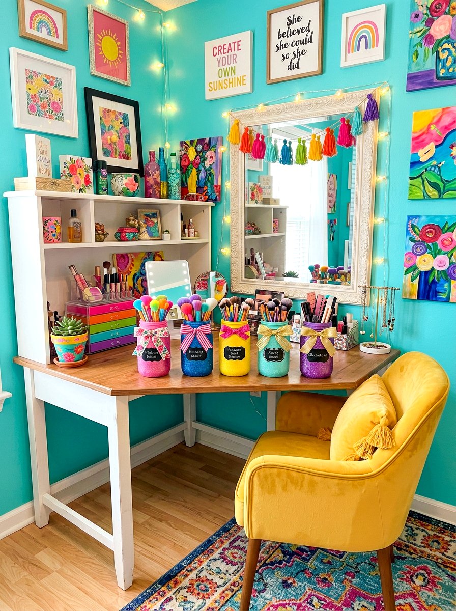 DIY Mason Jar Makeup Brush Holder - 30 makeup brush storage ideas
