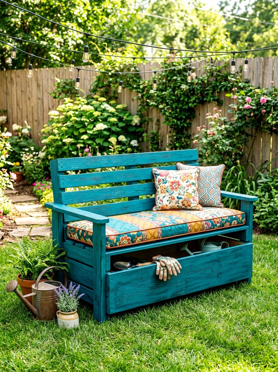 DIY Pallet Storage Bench - 30 patio storage bench seating ideas