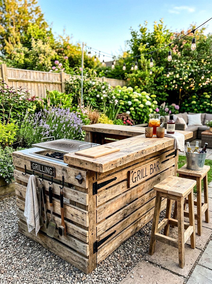 DIY Pallet Wood Grill Bar - 30 grill patio layout ideas
