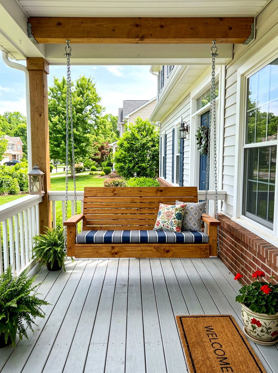 DIY Porch Swing With Chain - 30 farmhouse porch swing ideas