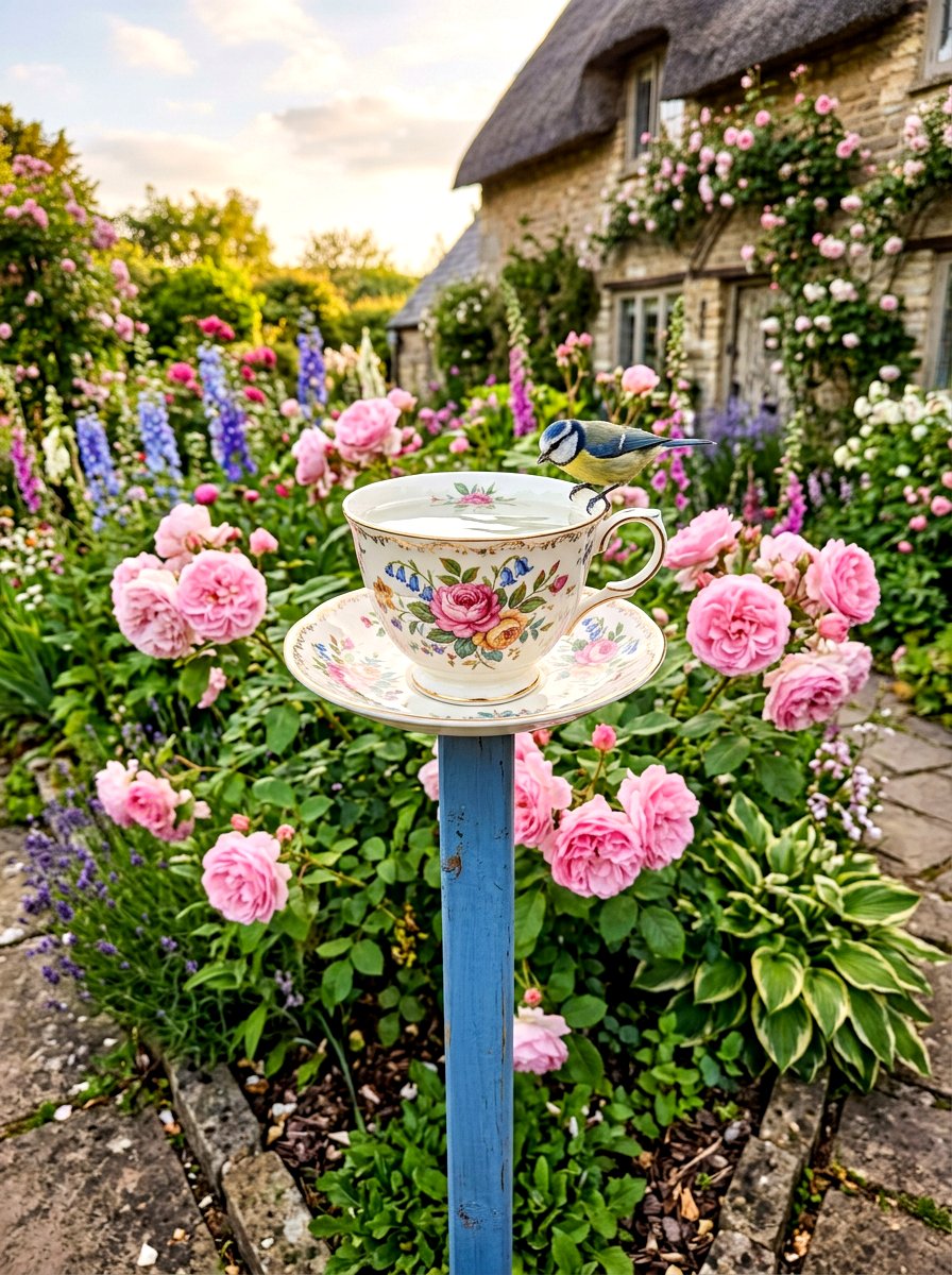 DIY Teacup Bird Bath - 30 bird bath ideas
