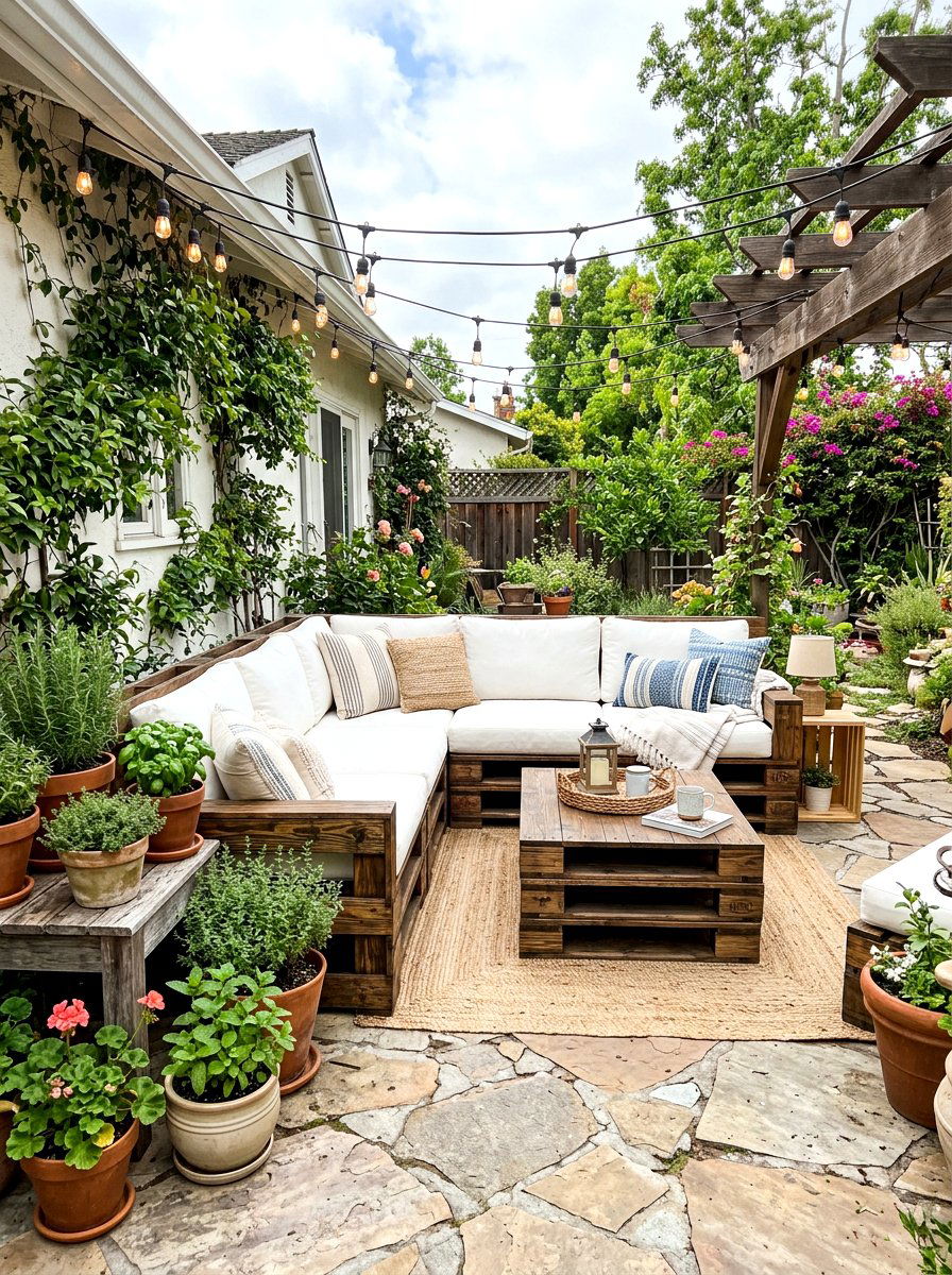 DIY pallet sofa patio - 30 starlit patio hosting ideas