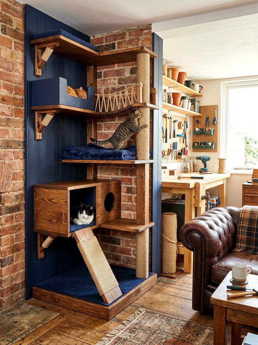 DIY wooden cat climbing corner - 30 cat climbing corner ideas