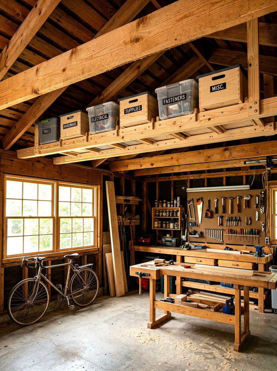 DIY wooden ceiling cleats - 30 garage ceiling storage ideas