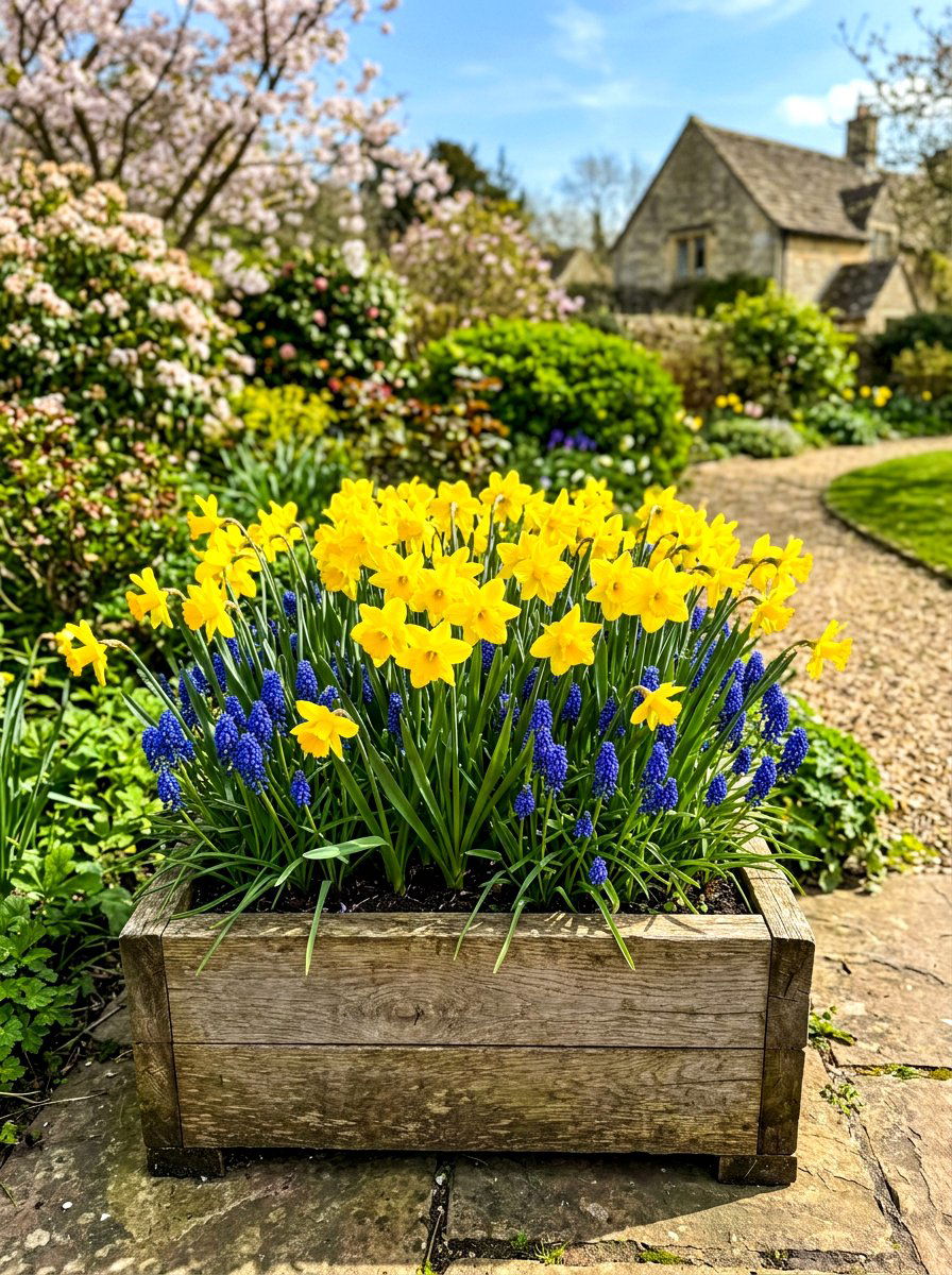 Daffodil Muscari Mix - 30 early spring flower bed ideas