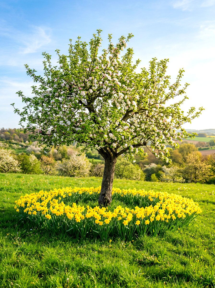 Daffodil Ring Around Apple Tree - 30 apple tree border ideas
