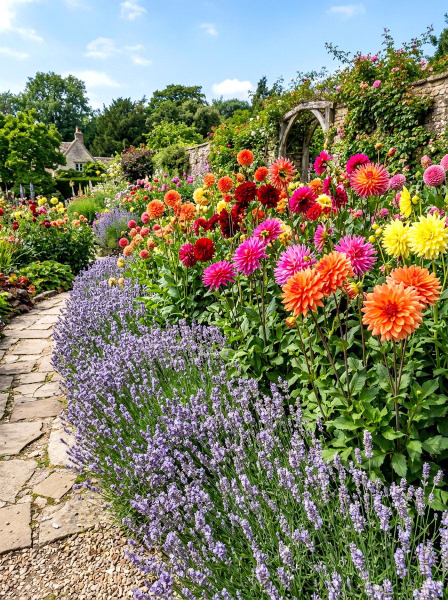 Dahlia And Lavender Border - 30 dahlia garden ideas