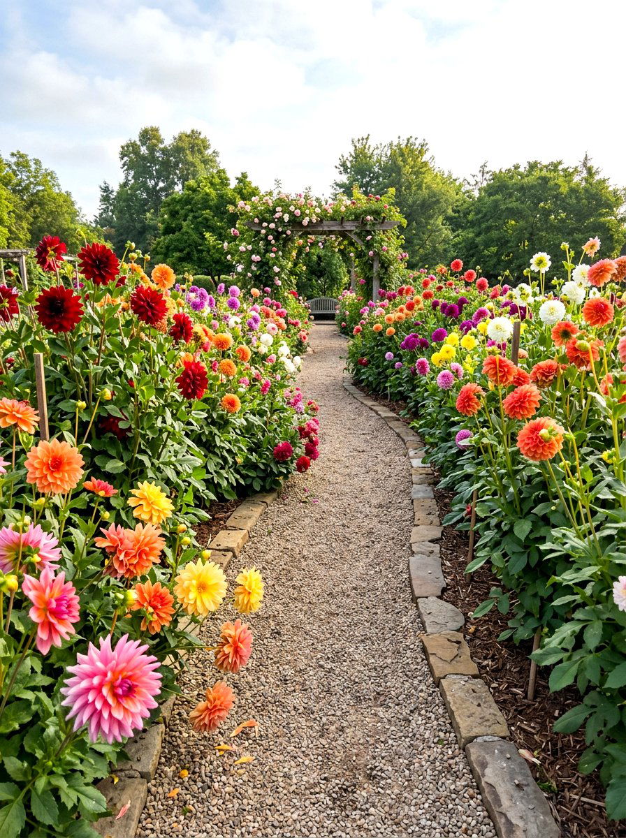 Dahlia Garden Pathway - 30 dahlia cutting patch ideas