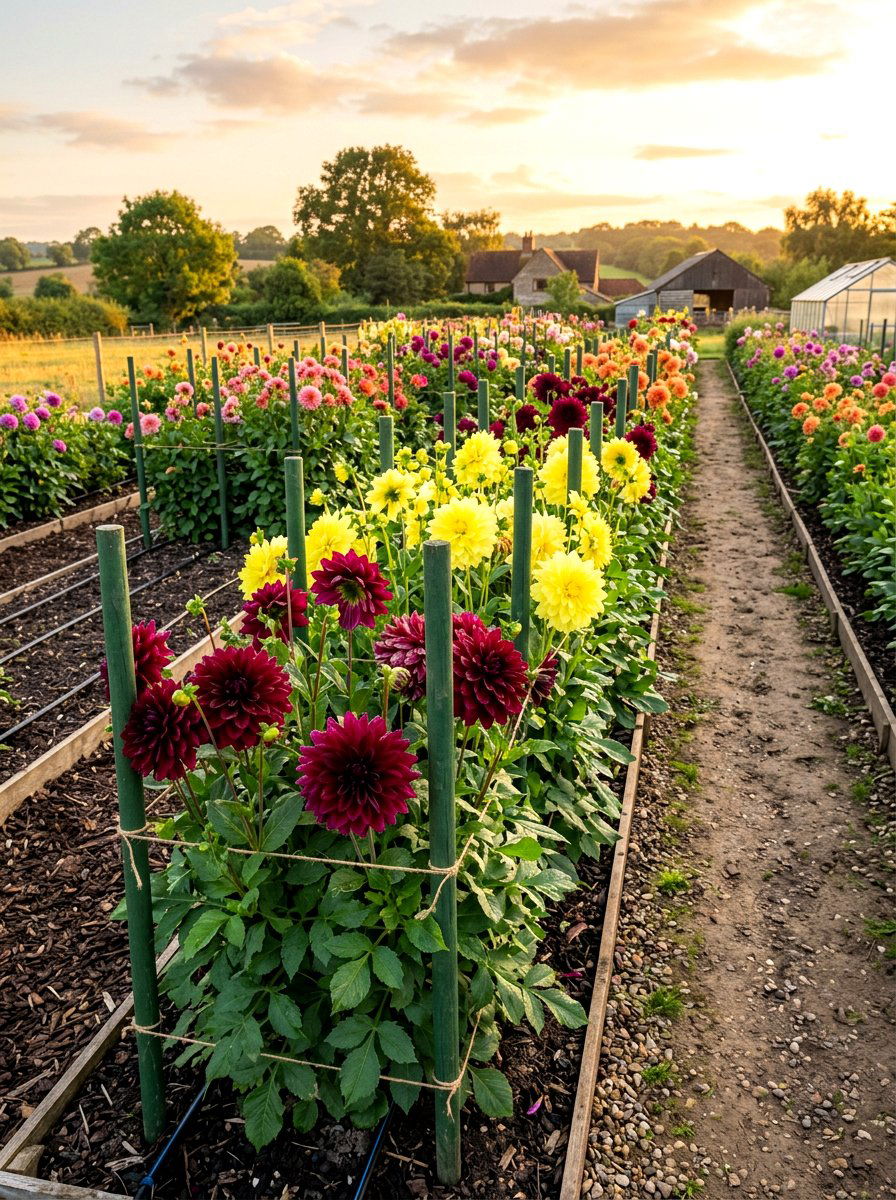 Dahlia garden row - 30 cottage cutting garden ideas