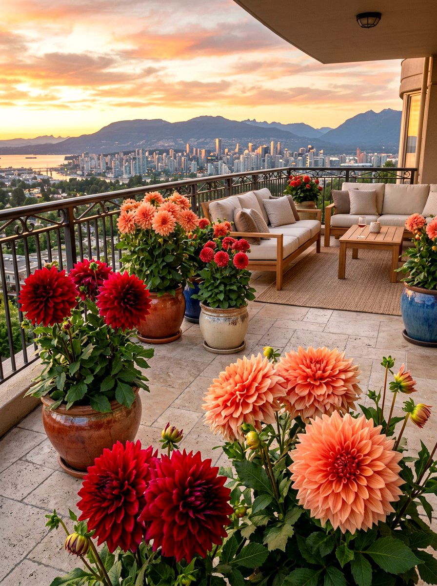 Dahlia pot garden - 30 balcony cut flower garden ideas