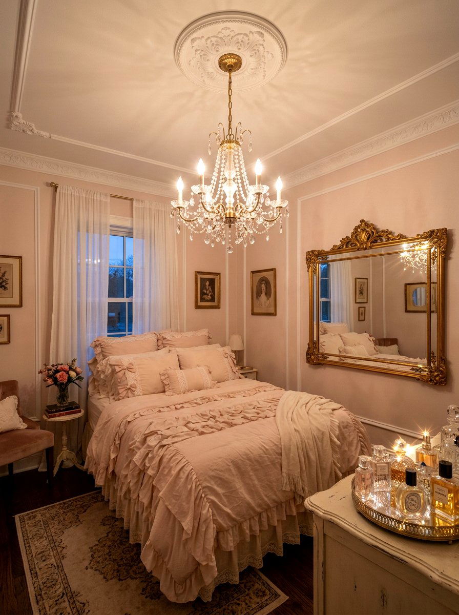 Dainty Chandelier Lighting - 30 coquette room decor ideas