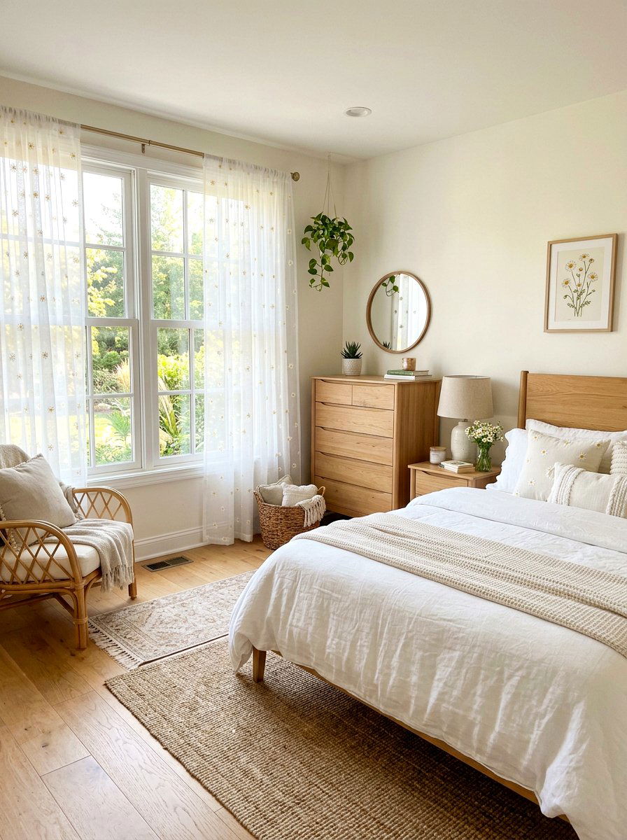 Dainty Daisy Curtains - 30 romantic floral bedroom ideas