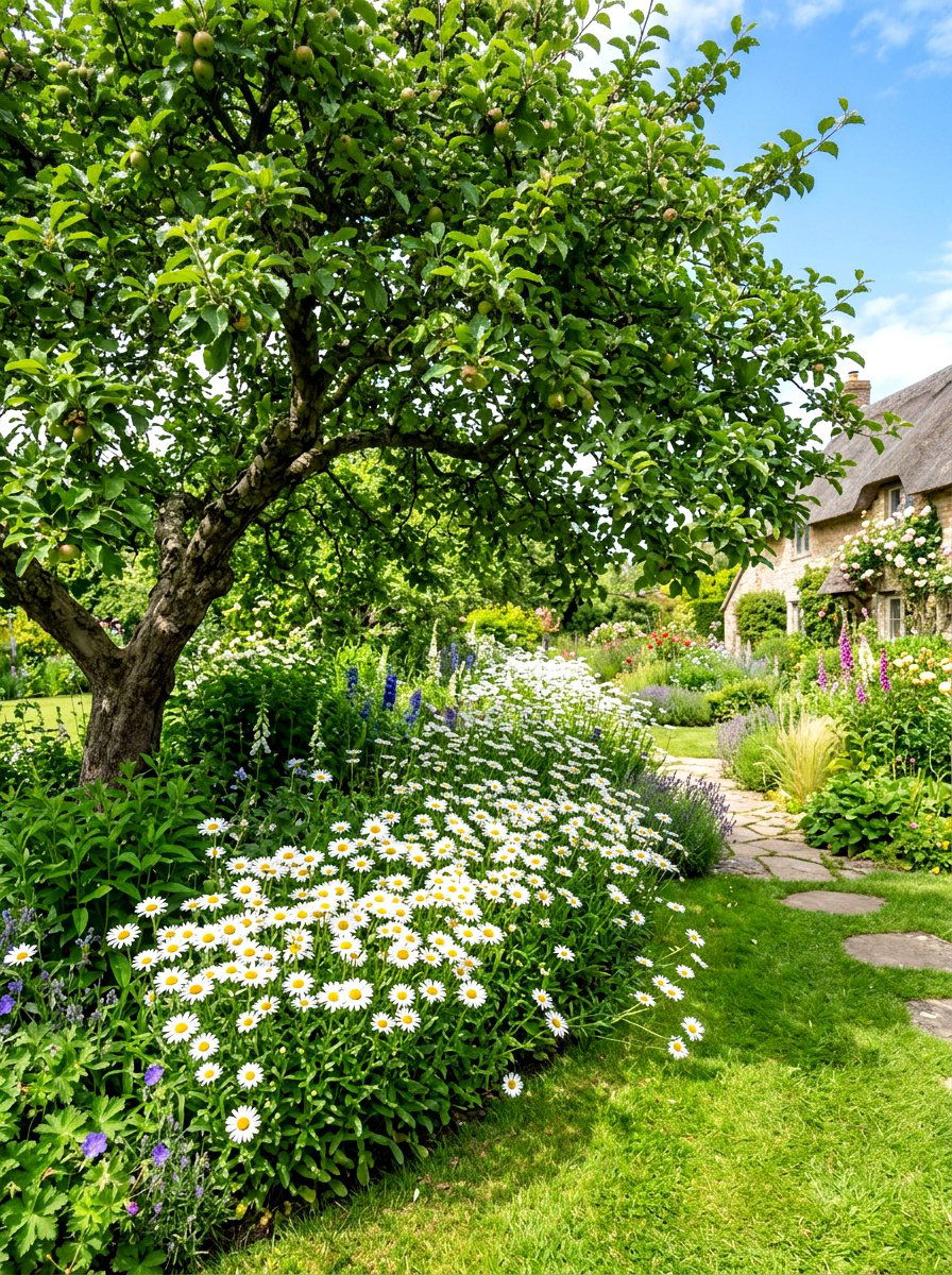 Daisy Border Under Apple Tree - 30 apple tree border ideas
