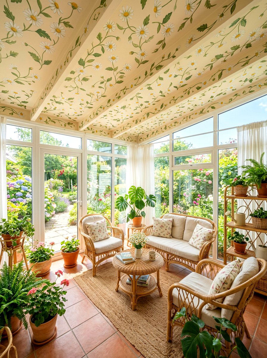 Daisy Floral Ceiling - 30 vintage floral ceiling ideas