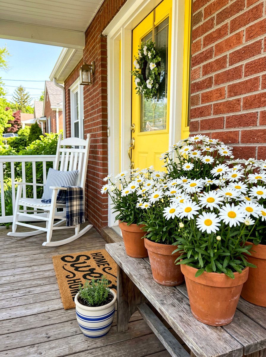 Daisy Potted Display - 30 floral doorway ideas