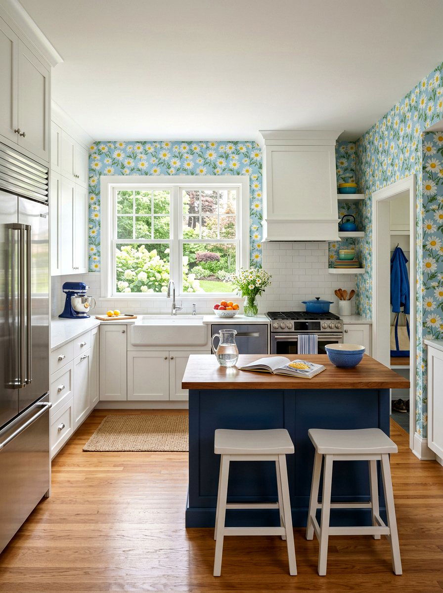 Daisy floral kitchen wallpaper - 30 floral kitchen wallpaper ideas