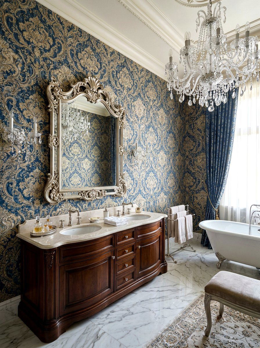 Damask Bathroom Wallpaper - 30 bathroom wallpaper ideas