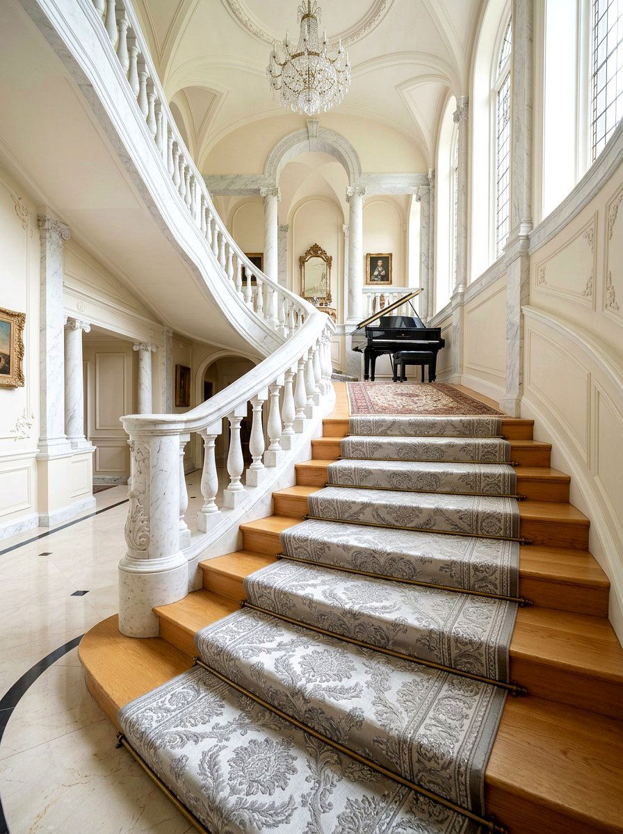 Damask Stair Runner - 30 vintage stair carpet ideas