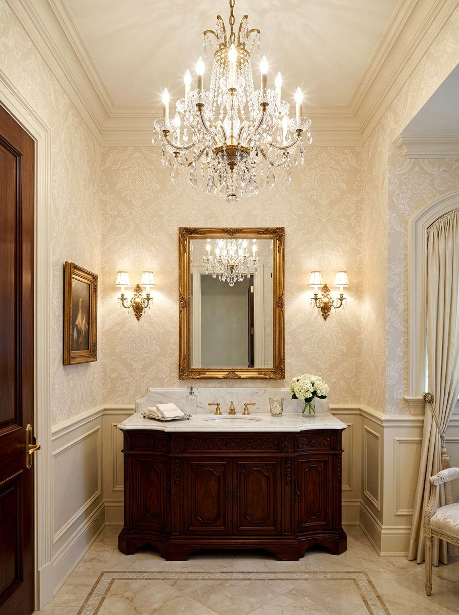 Damask wallpaper designs - 30 traditional powder room ideas