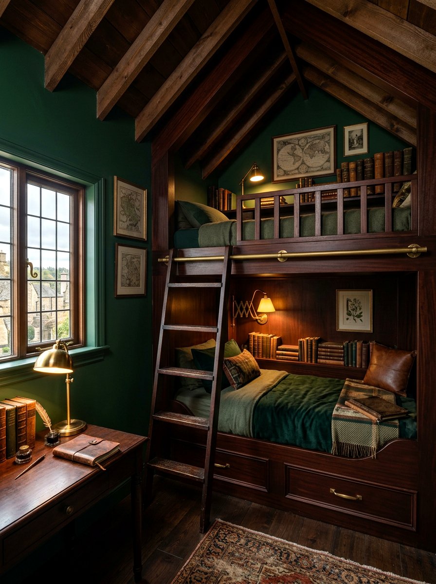 Dark Academia Attic Bunk - 30 attic bunk room ideas