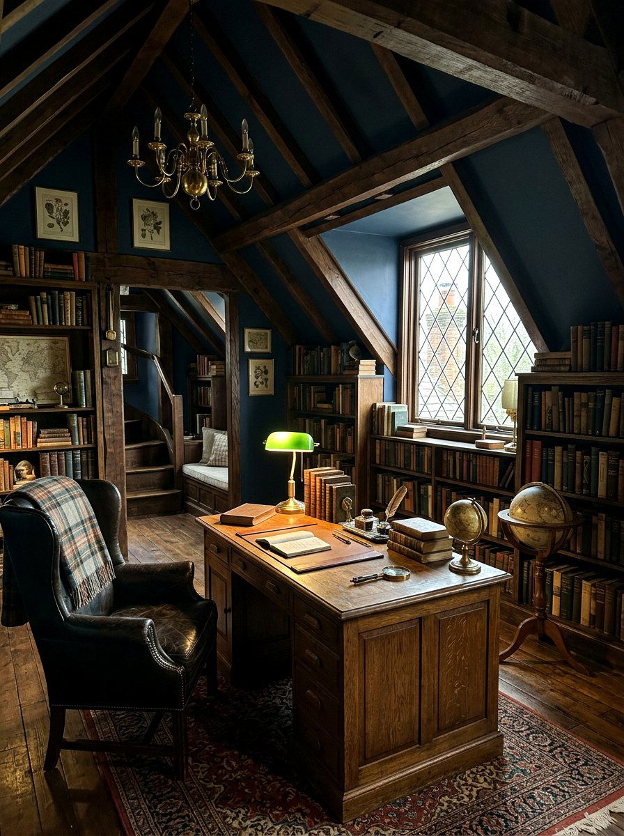 Dark Academia Attic Study - 30 attic studio ideas
