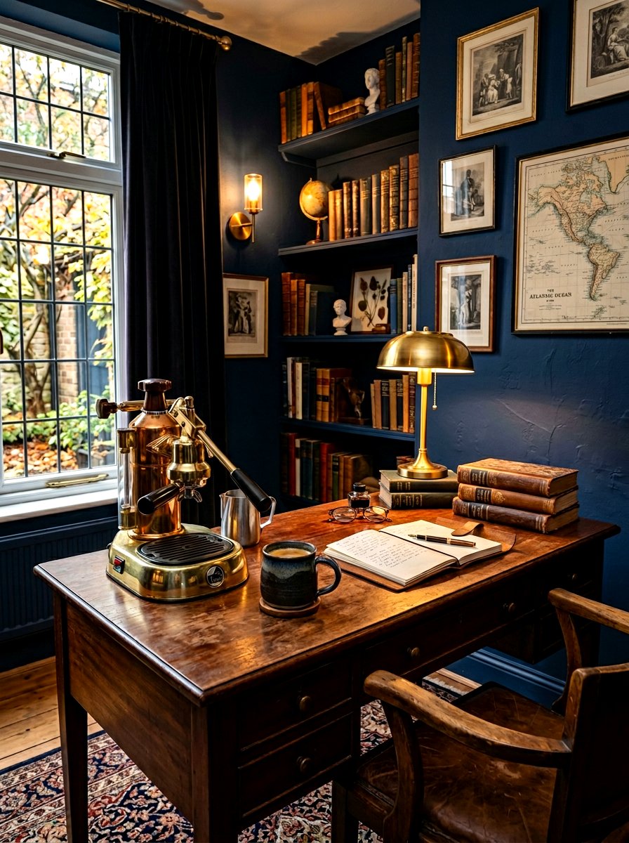 Dark Academia Coffee Nook - 30 bedroom coffee corner ideas