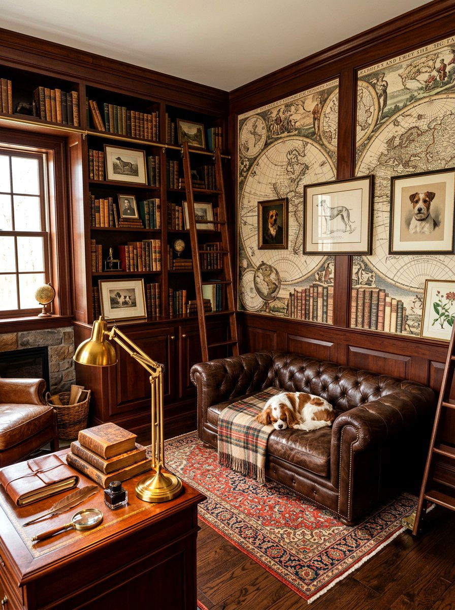 Dark Academia Dog Study - 30 dog bedroom decor ideas