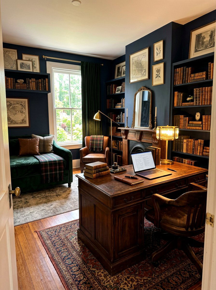 Dark Academia Guest Office Room - 30 guest bedroom office combo ideas