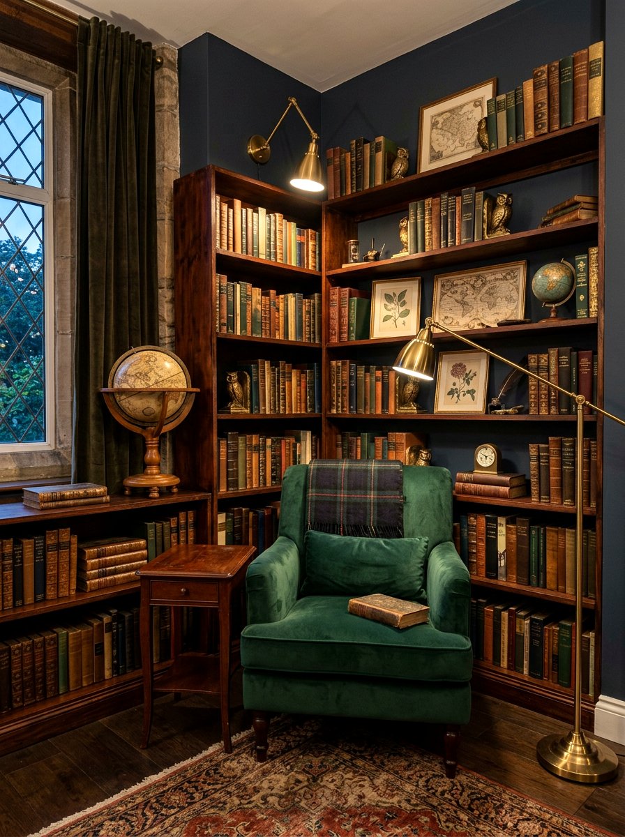 Dark Academia Library - 30 aesthetic bookshelf styling apartment ideas