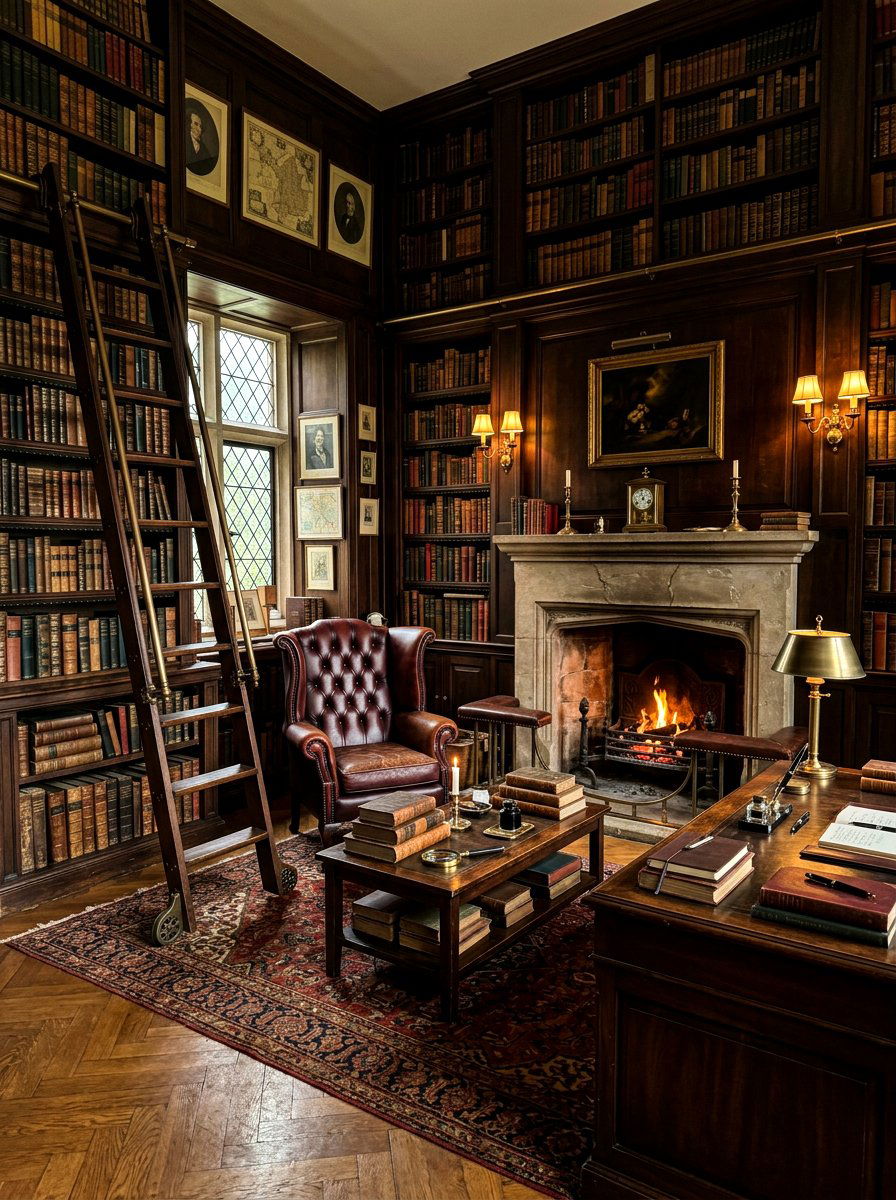 Dark Academia Office - 30 ladder library office ideas