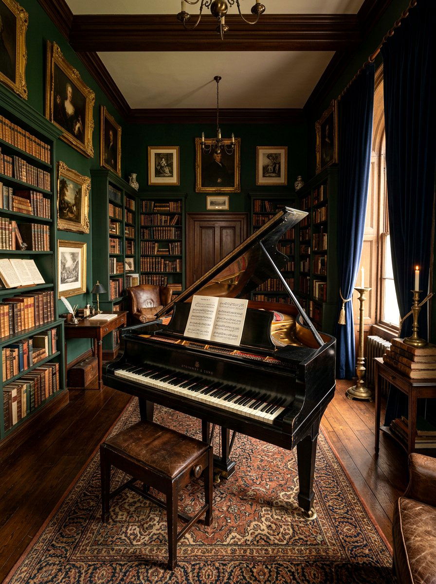 Dark Academia Piano - 30 piano room ideas
