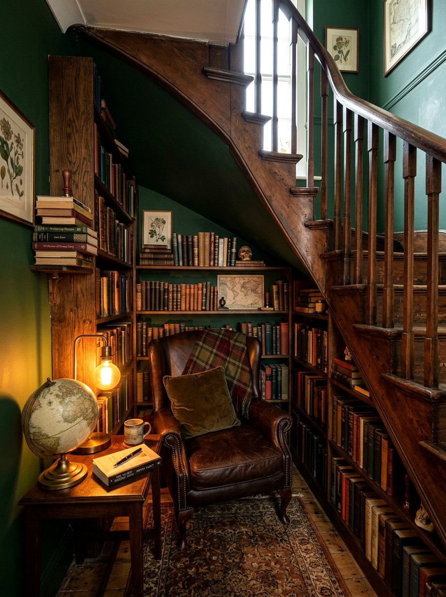 Dark Academia Reading Nook - 30 under stairs reading nook ideas
