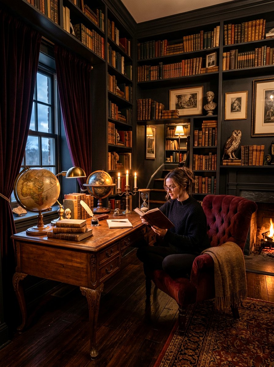 Dark Academia Reading Spot - 30 office reading corner ideas