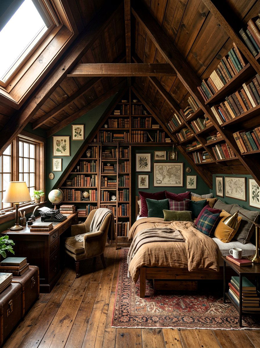 Dark Academic Attic - 30 dark academia bedroom ideas