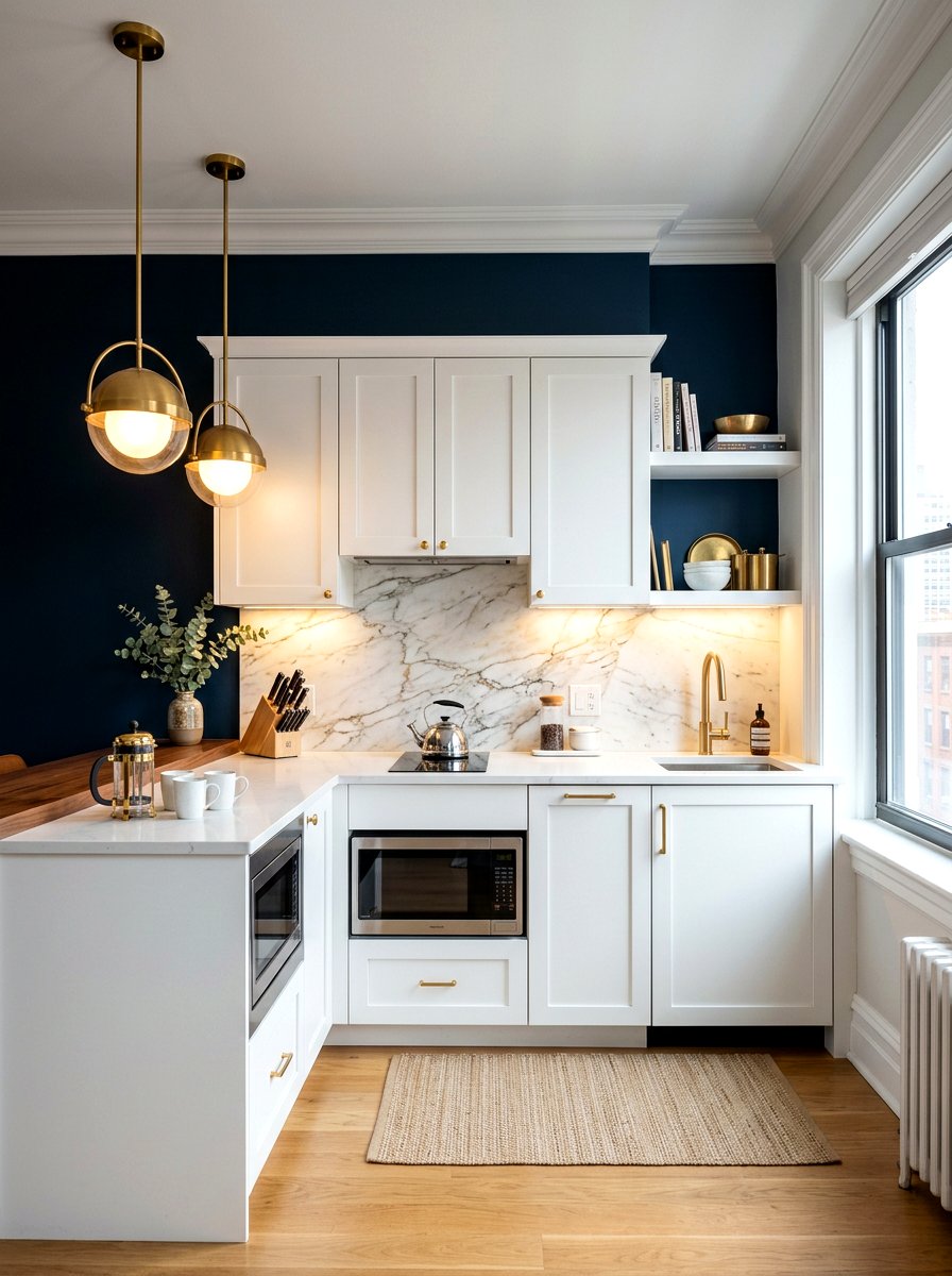Dark Accent Wall - 30 tiny apartment kitchen ideas