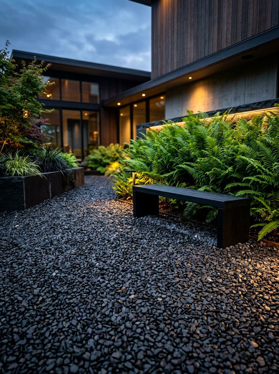 Dark Basalt Gravel Corner - 30 gravel garden ideas