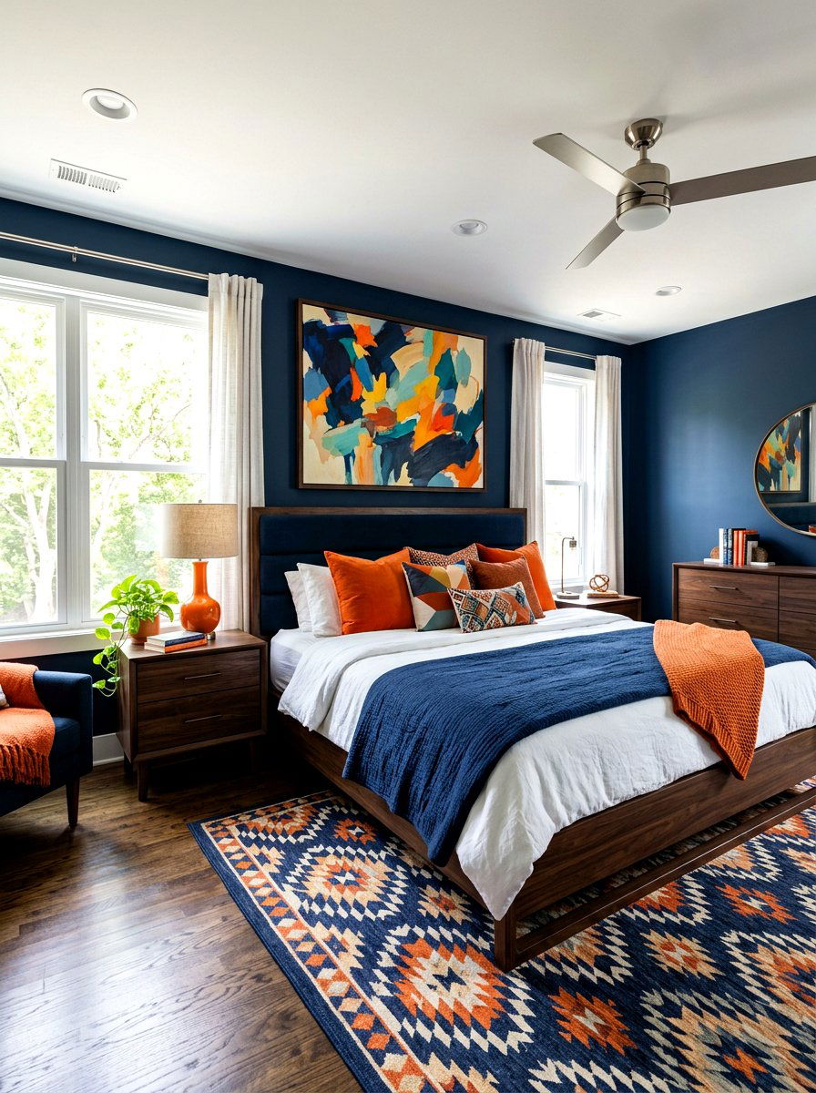 Dark Blue And Orange Bedroom - 30 inky blue bedroom ideas